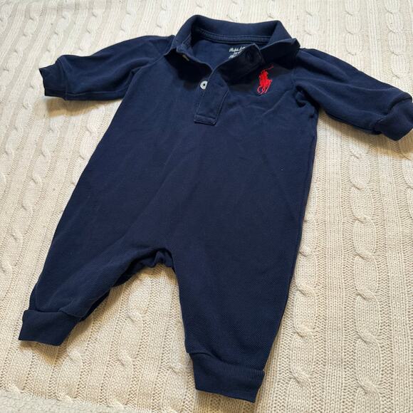 Ralph Lauren Baby Boys Big Pony Cotton Mesh Polo coveralls sz 3m Navy Blue - Picture 6 of 8
